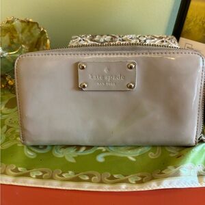 Beige Kate Spade Paton leather zip wallet